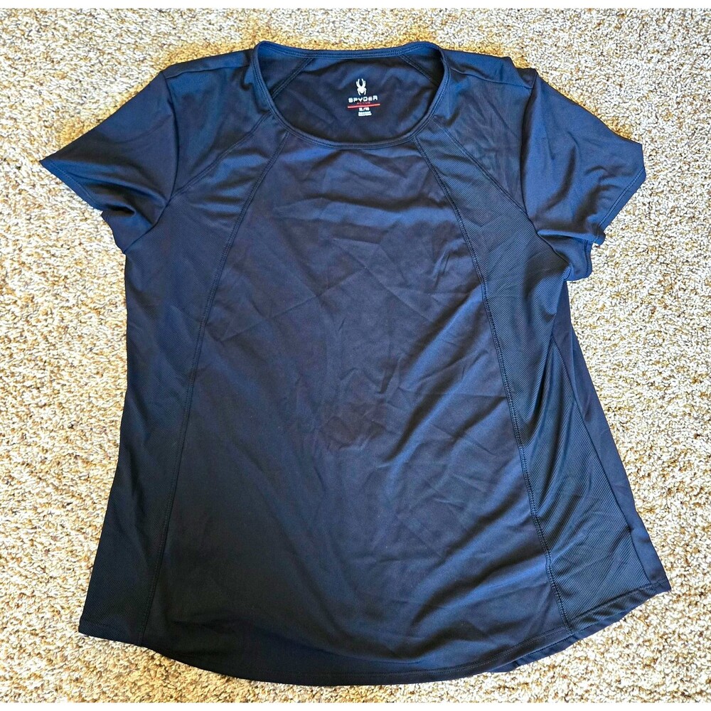 Spyder Active Solid Black Crew Neck Short Sleeve Athletic T-Shirt Womens  XL